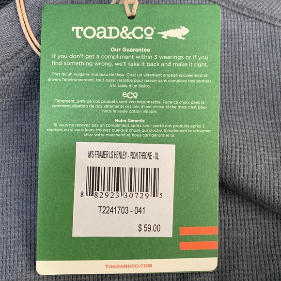 NWT Toad&Co Men's XL Gray Long Sleeve Shirt - Picture 8 of 10